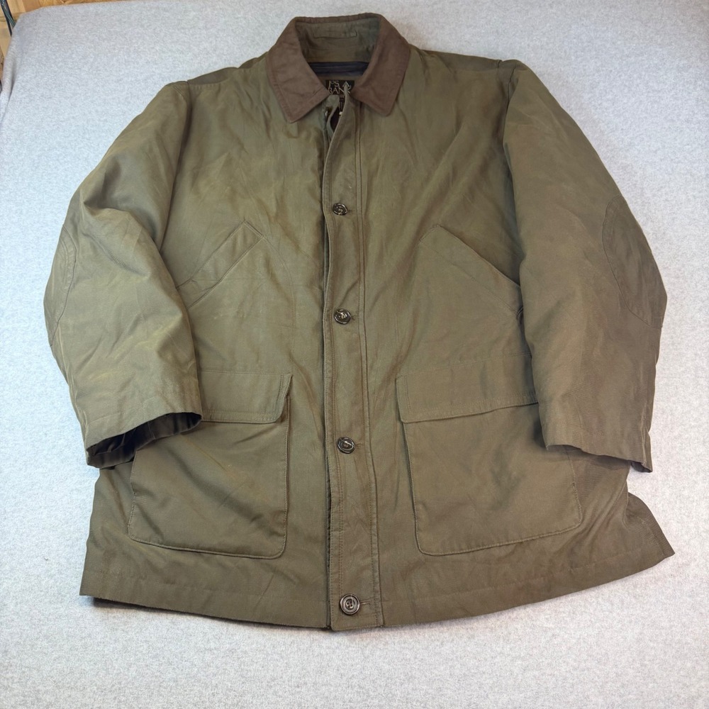Jos A Bank Mens XXL Olive Green Field Jacket Plaid Lined Barn Coat Canvas Coat